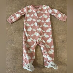 Carter's Pink Fleece Bunny Print Footed One Piece Pajamas, Size 9M
